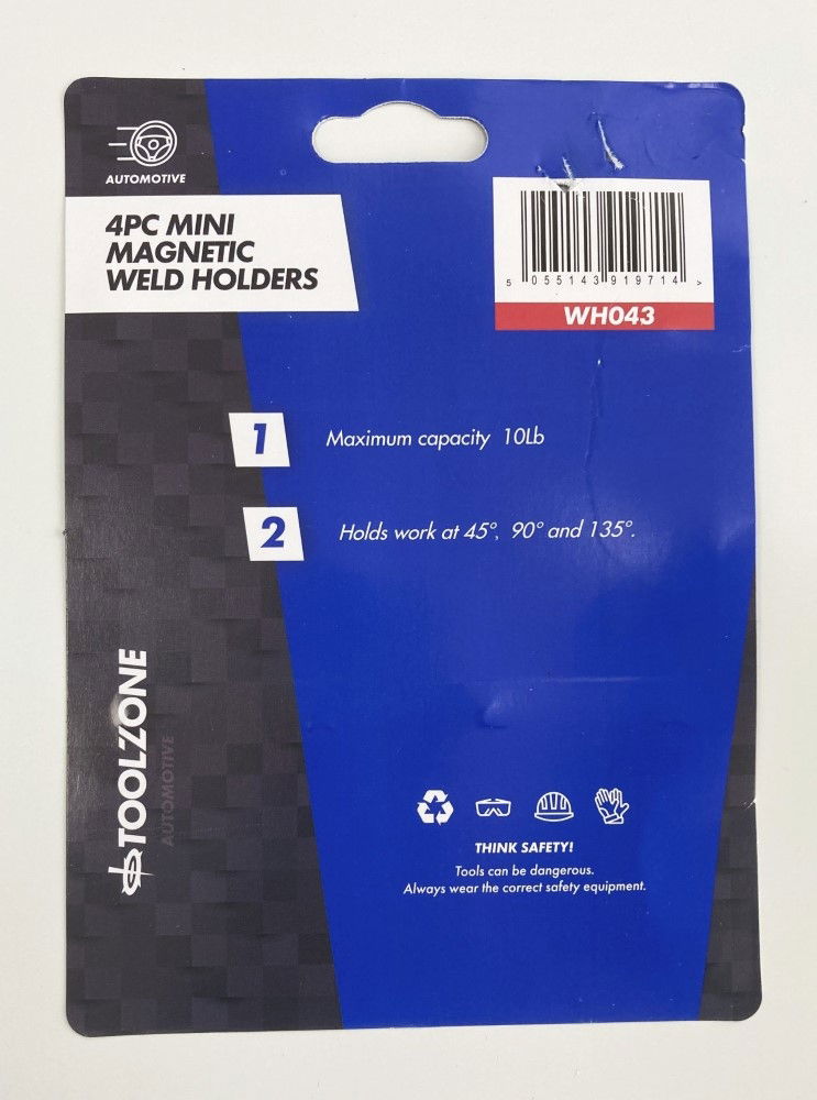 MAGNETIC WELD HOLDERS MINI 4 PIECE 10lb 60x50x10mm - TOOLZONE KDPWH043 thumbnail 5