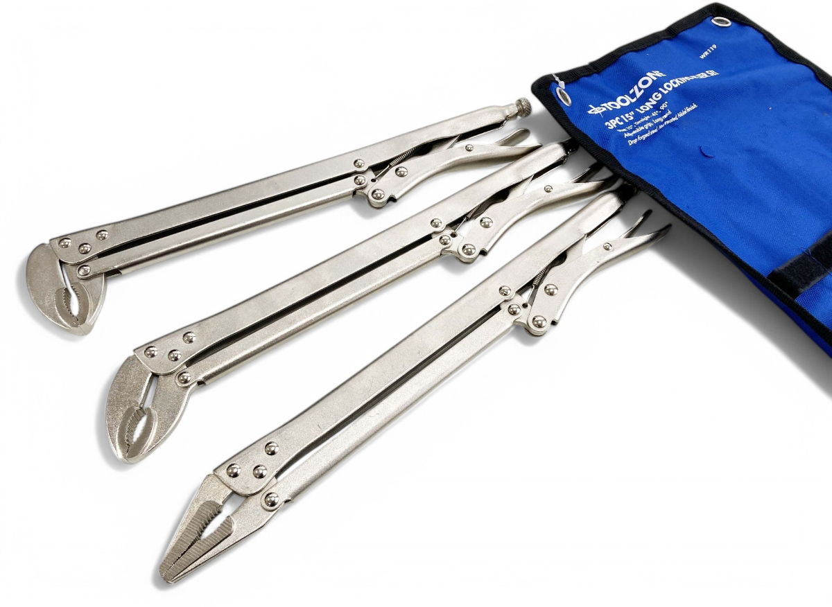 LOCKING PLIER SET 3 PIECE 15 STRAIGHT 45 DEGREE 90 DEGREE - TOOLZONE KDPWR119 thumbnail 3