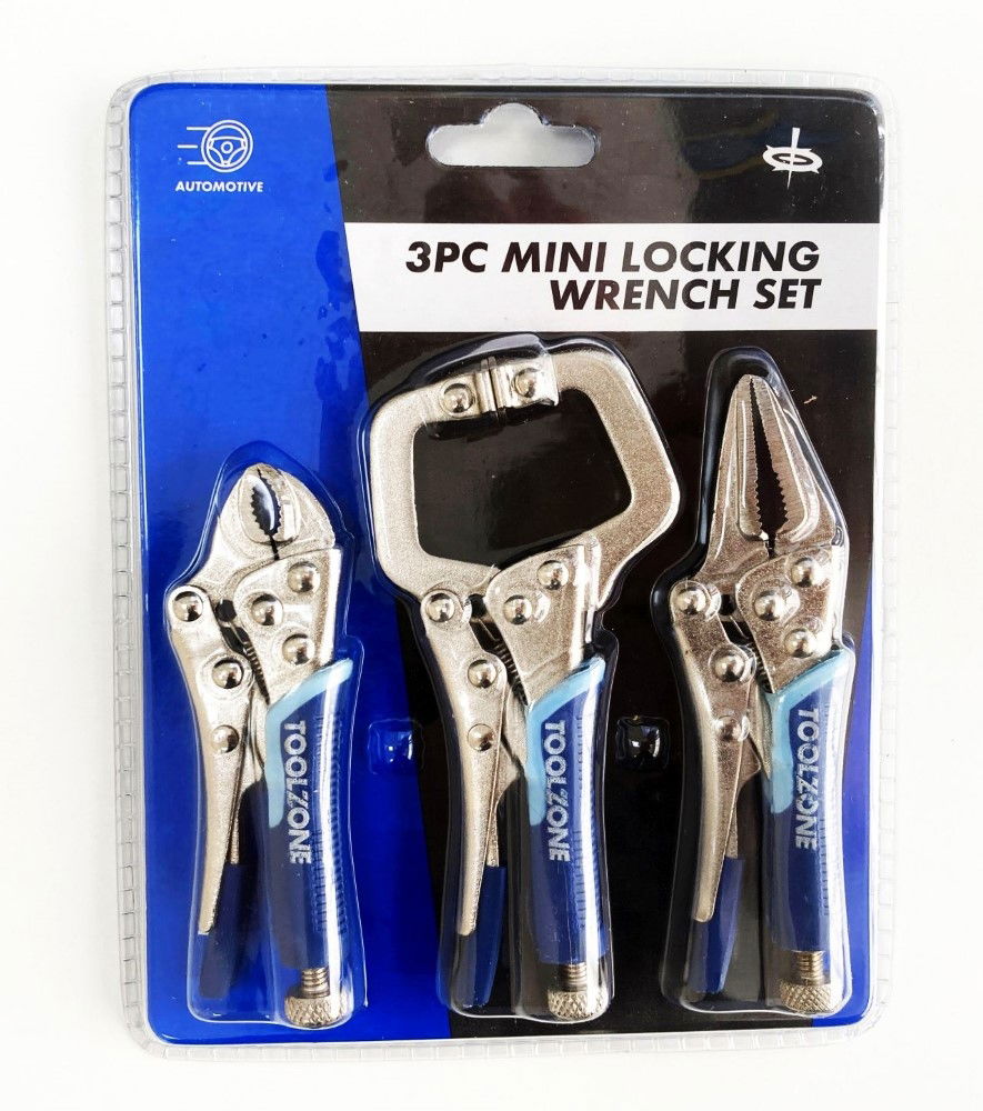 LOCKING WRENCH SET MINI 3 PIECE 4 5 CURVED JAW LONG NOSE C CLAMP - TOOLZONE KDPWR127 thumbnail 2