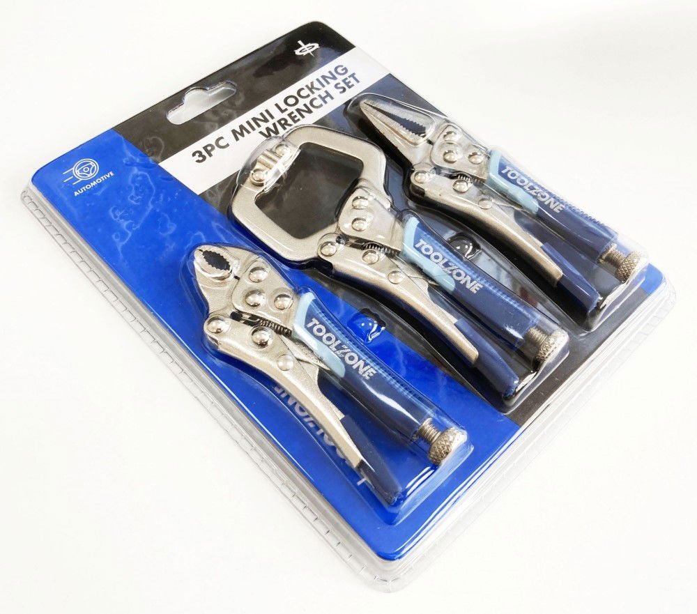 LOCKING WRENCH SET MINI 3 PIECE 4 5 CURVED JAW LONG NOSE C CLAMP - TOOLZONE KDPWR127 thumbnail 3