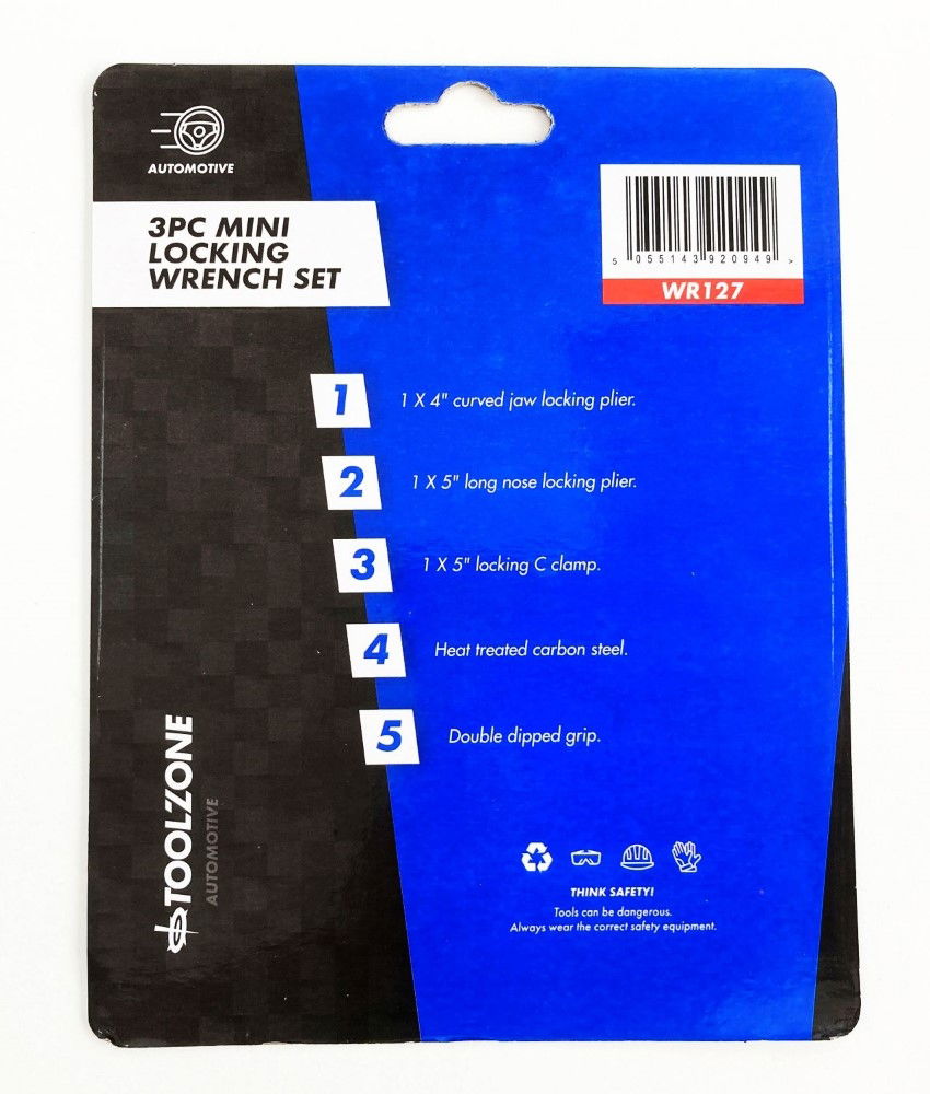 LOCKING WRENCH SET MINI 3 PIECE 4 5 CURVED JAW LONG NOSE C CLAMP - TOOLZONE KDPWR127 thumbnail 4
