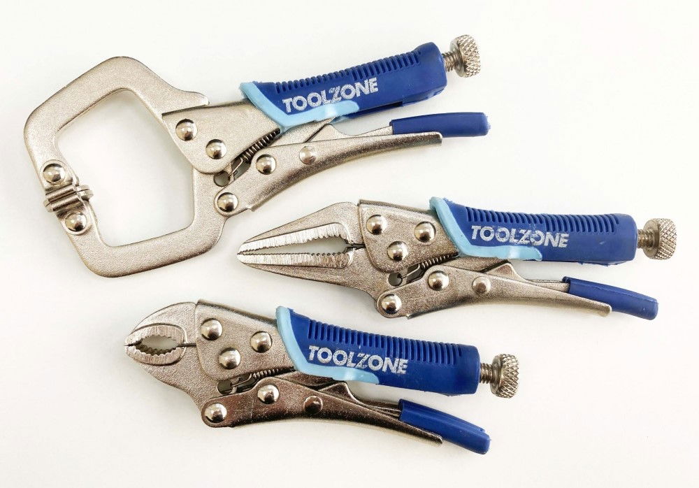 LOCKING WRENCH SET MINI 3 PIECE 4 5 CURVED JAW LONG NOSE C CLAMP - TOOLZONE KDPWR127 thumbnail 5