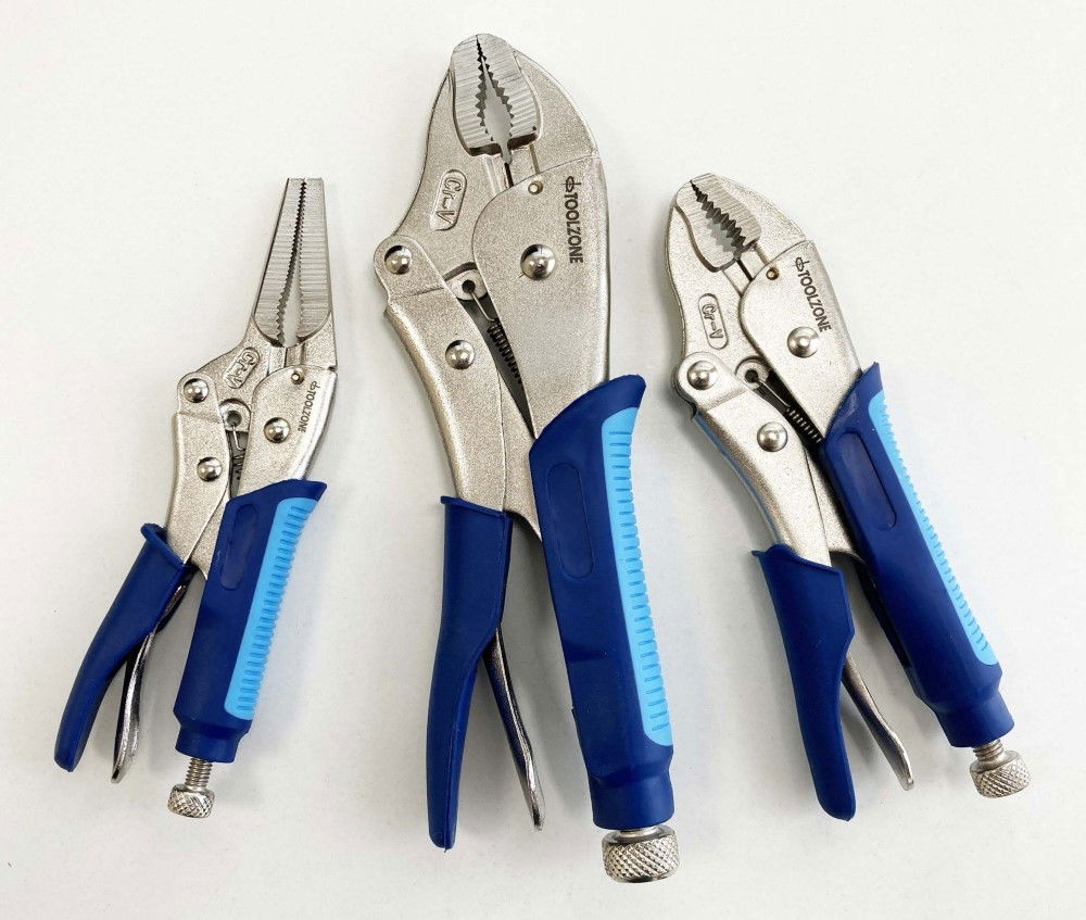 LOCKING PLIER SET 3 PIECE CRV SOFTGRIP 7 10 CURVED JAW 6.5 LONG NOSE - TOOLZONE KDPWR174 thumbnail 4