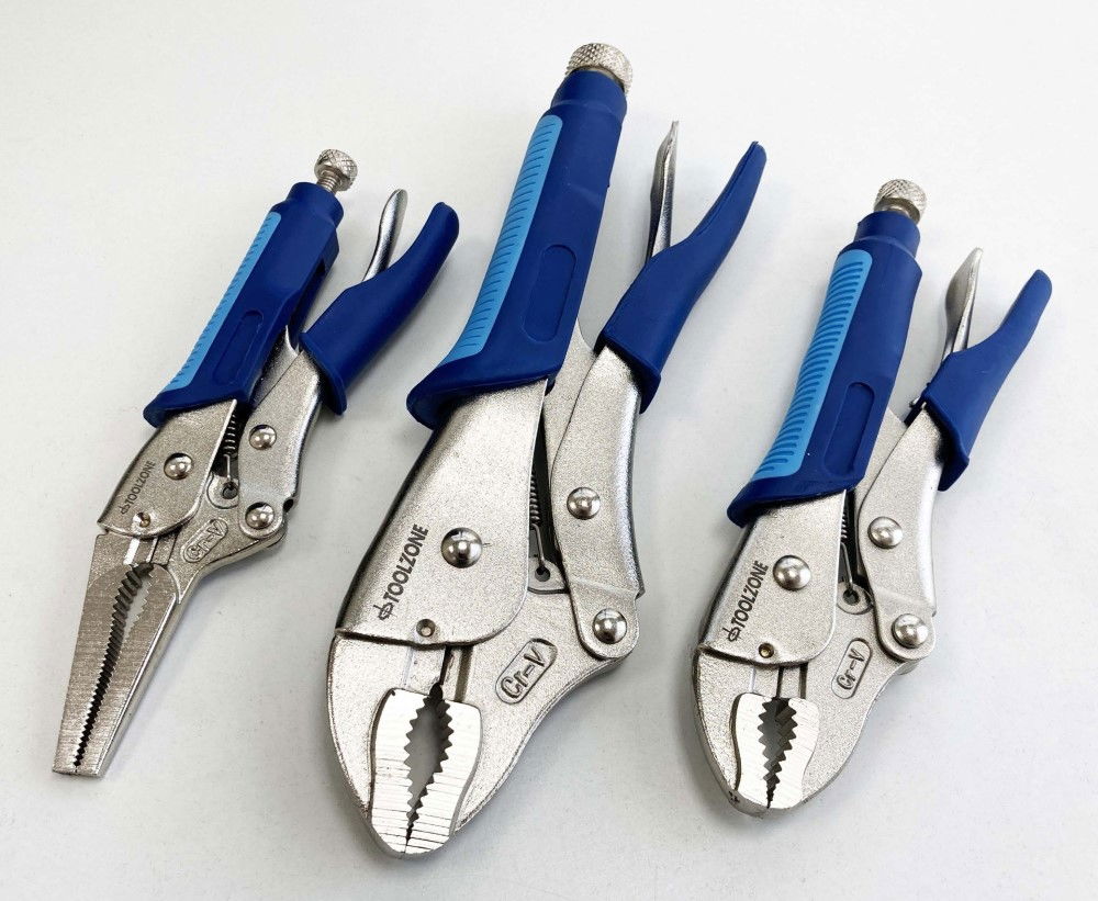 LOCKING PLIER SET 3 PIECE CRV SOFTGRIP 7 10 CURVED JAW 6.5 LONG NOSE - TOOLZONE KDPWR174 thumbnail 5