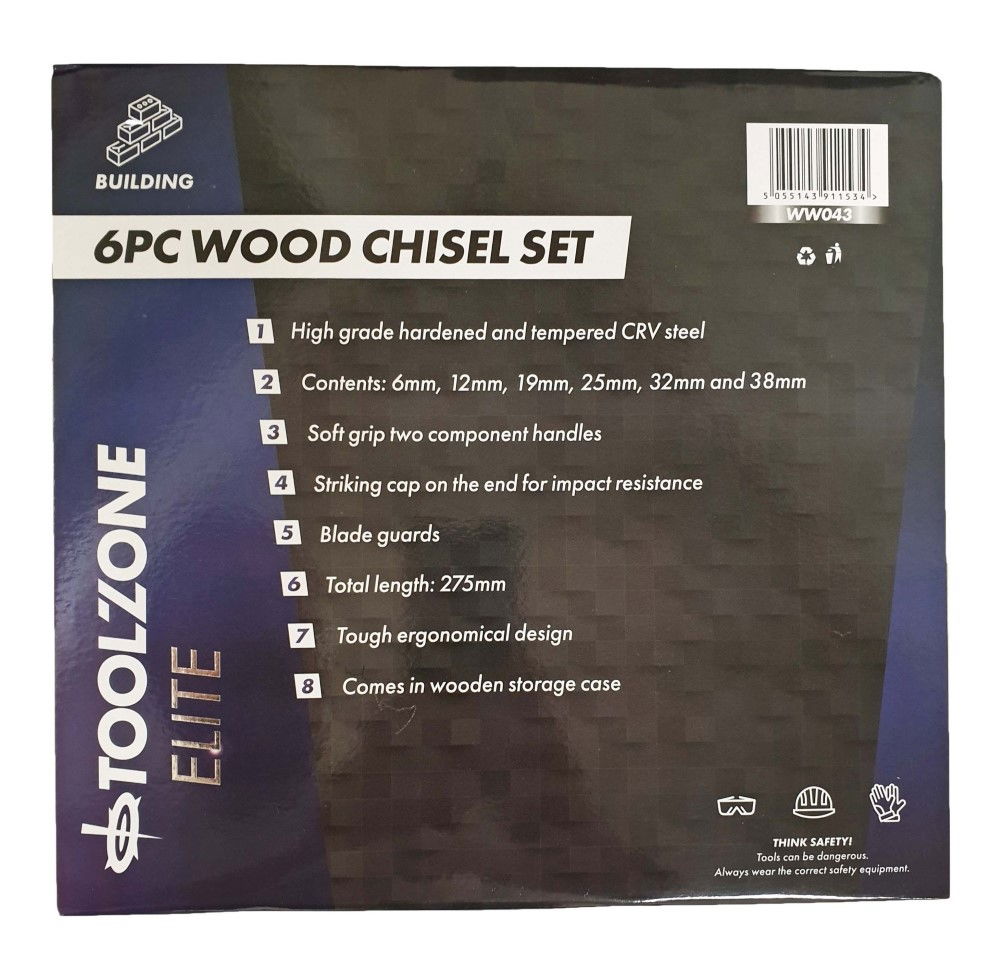 CHISEL SET WOOD 6PC 1/4, 1/2, 3/4, 1, 1.25, 1.5 IN CASE - TOOLZONE KDPWW043 thumbnail 7