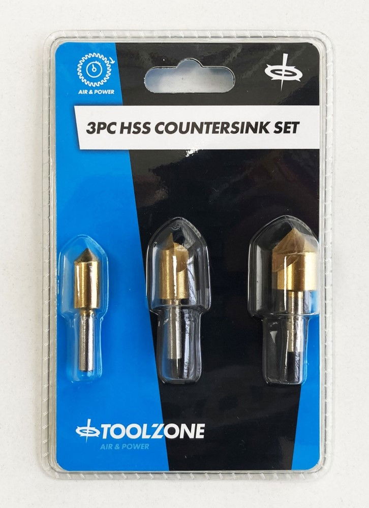 HSS TITANIUM COUNTERSINK SET 3PC 10mm 12mm 16mm 1/4 SHANK - TOOLZONE KDPWW118 thumbnail 2