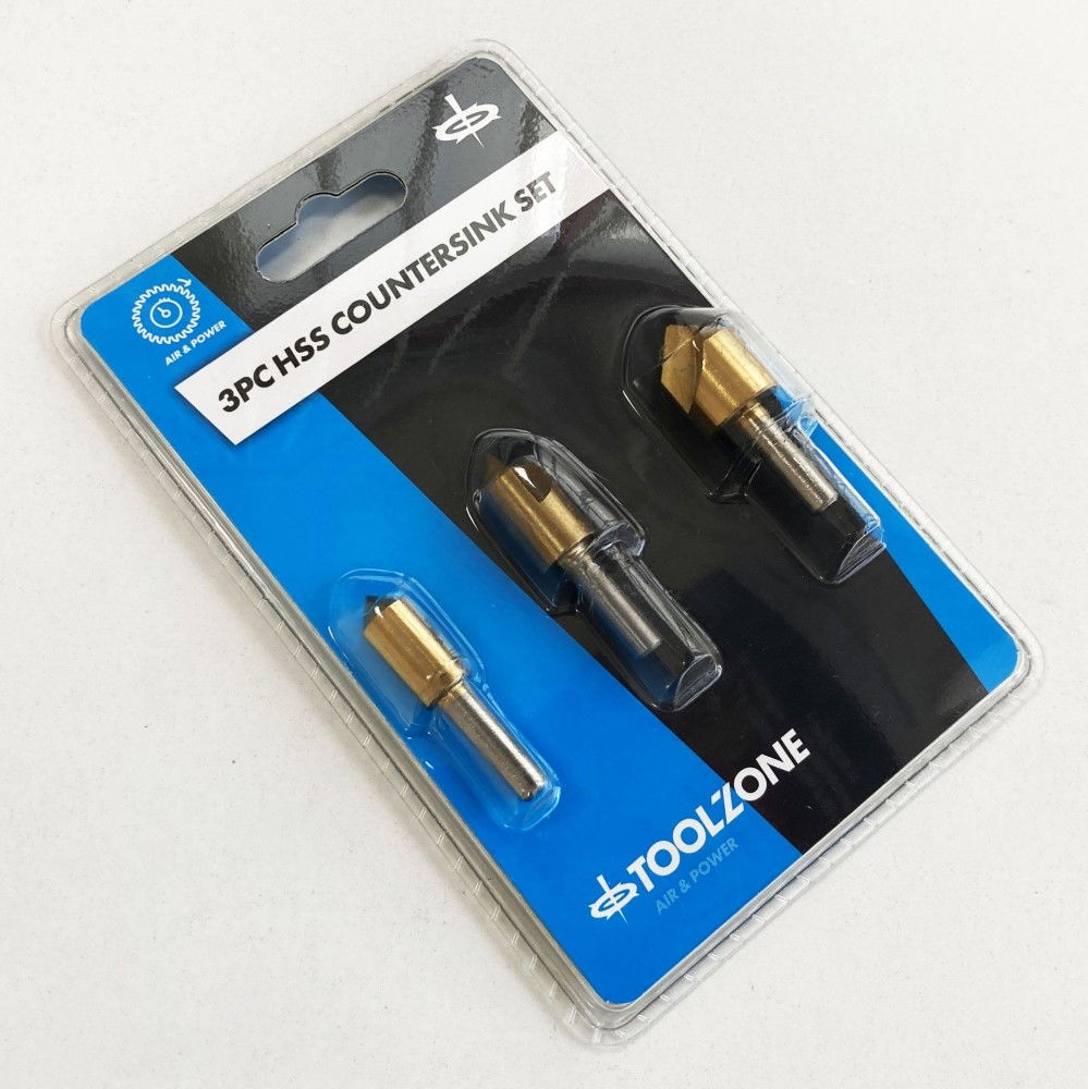 HSS TITANIUM COUNTERSINK SET 3PC 10mm 12mm 16mm 1/4 SHANK - TOOLZONE KDPWW118 thumbnail 3