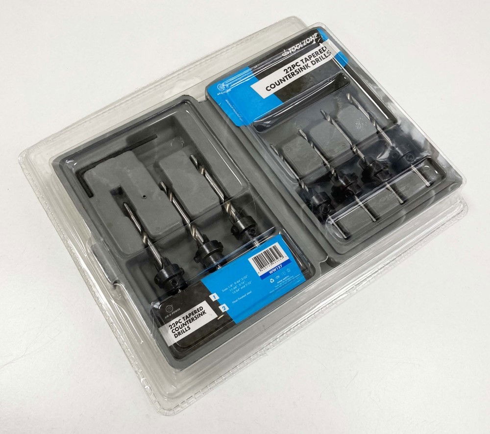 TAPERED COUNTERSINK DRILL SET 22PC HEAT-TREATED STEEL SIZES 1/8 TO 7/32 - TOOLZONE KDPWW127 thumbnail 2