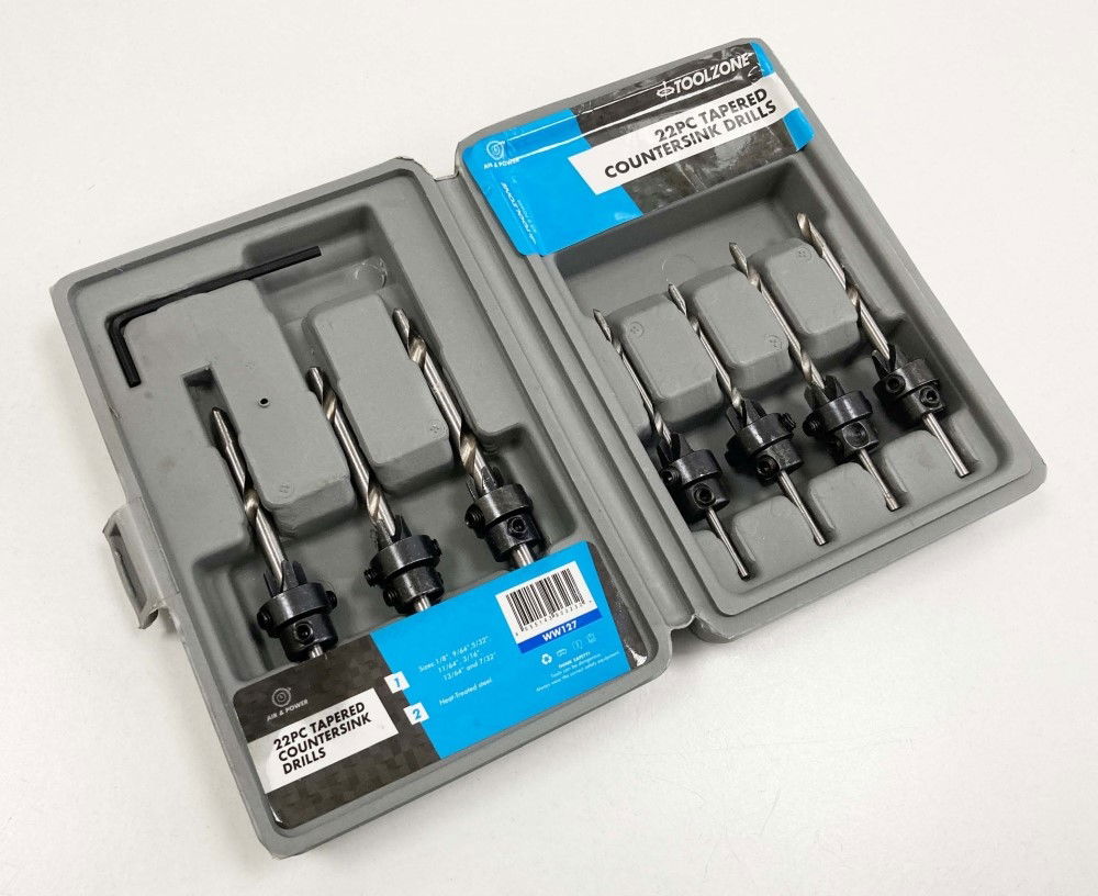 TAPERED COUNTERSINK DRILL SET 22PC HEAT-TREATED STEEL SIZES 1/8 TO 7/32 - TOOLZONE KDPWW127 thumbnail 5