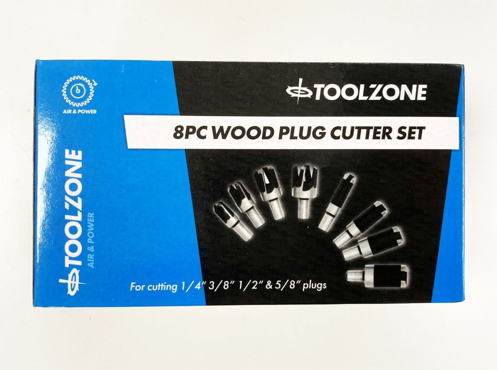 WOOD PLUG CUTTER SET 8PC 6mm 10mm 13mm 16mm 10mm SHANK IN WOOD BOX - TOOLZONE KDPWW132 thumbnail 2