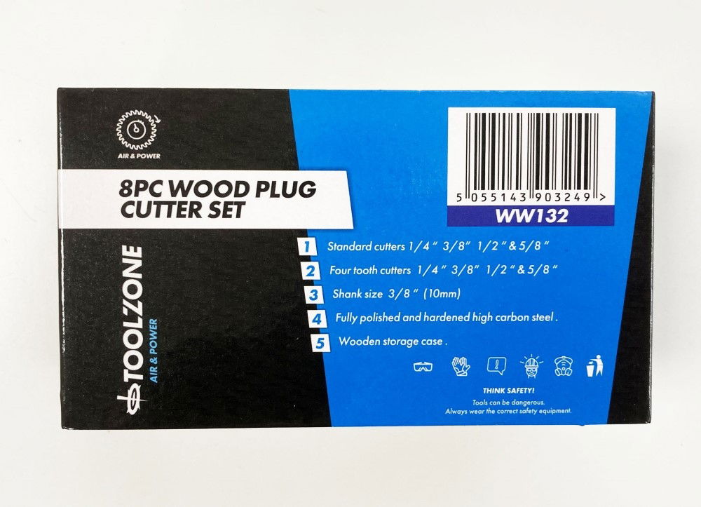 WOOD PLUG CUTTER SET 8PC 6mm 10mm 13mm 16mm 10mm SHANK IN WOOD BOX - TOOLZONE KDPWW132 thumbnail 3