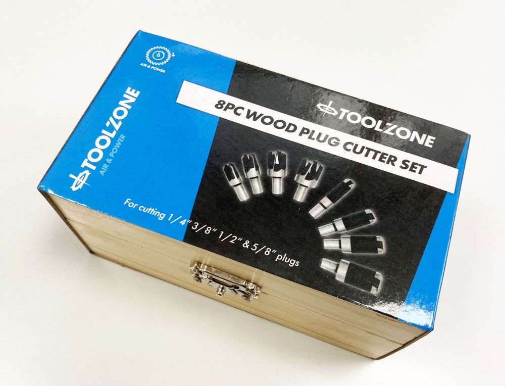WOOD PLUG CUTTER SET 8PC 6mm 10mm 13mm 16mm 10mm SHANK IN WOOD BOX - TOOLZONE KDPWW132 thumbnail 4