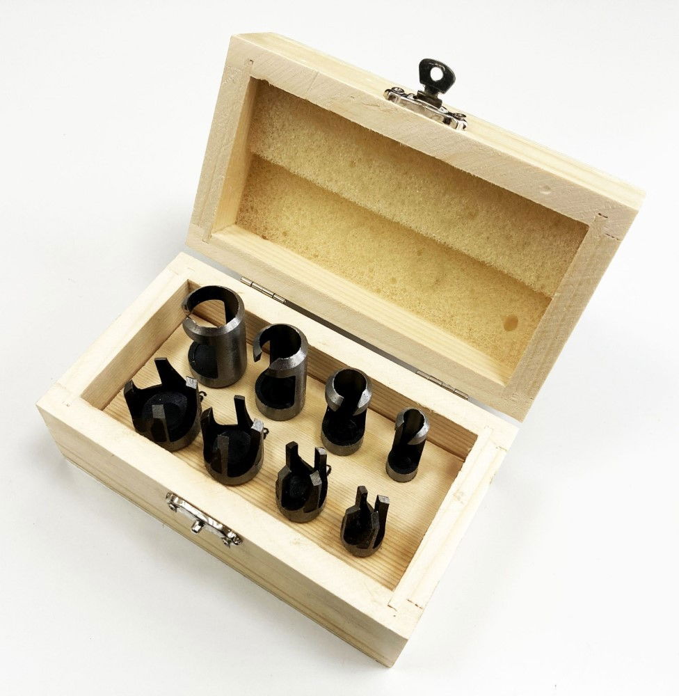 WOOD PLUG CUTTER SET 8PC 6mm 10mm 13mm 16mm 10mm SHANK IN WOOD BOX - TOOLZONE KDPWW132 thumbnail 7