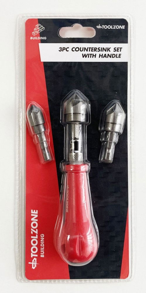 COUNTERSINK SET 3PC WITH HANDLE 12mm 16mm 19mm 1/4 HEX SHANK - TOOLZONE KDPWW167 thumbnail 2