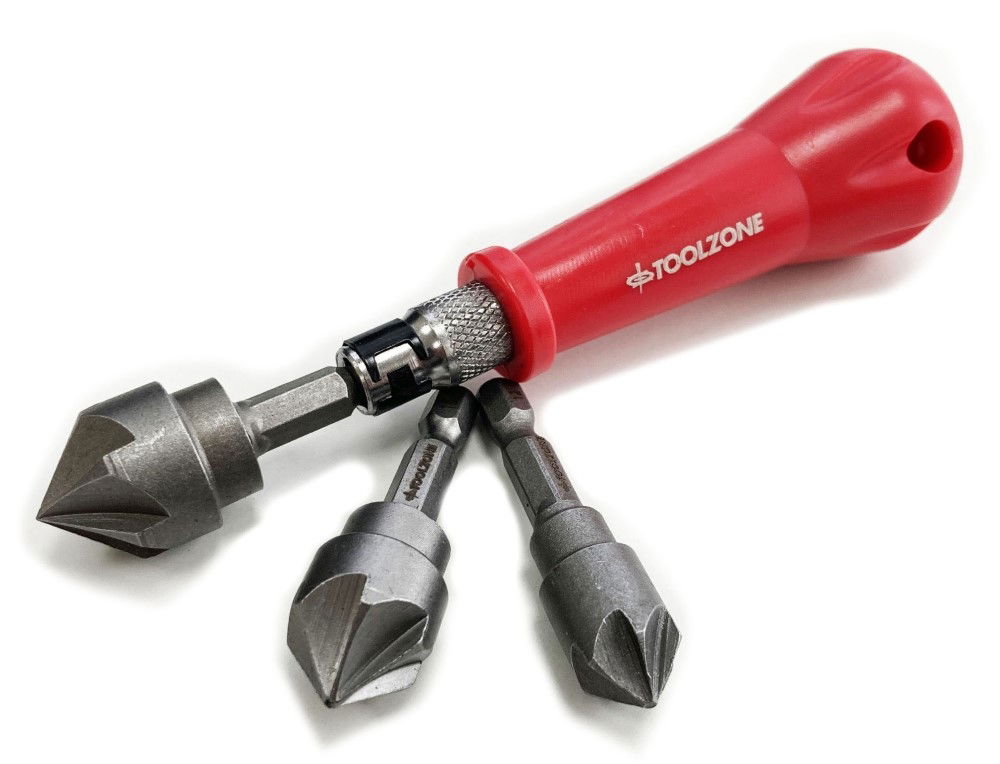 COUNTERSINK SET 3PC WITH HANDLE 12mm 16mm 19mm 1/4 HEX SHANK - TOOLZONE KDPWW167 thumbnail 4