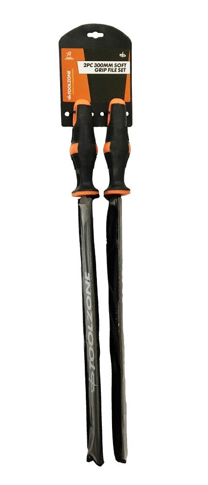 FILE SET 2PC 300mm SOFT GRIP HANDLES FLAT AND HALF ROUND - TOOLZONE KDPWW197 thumbnail 2