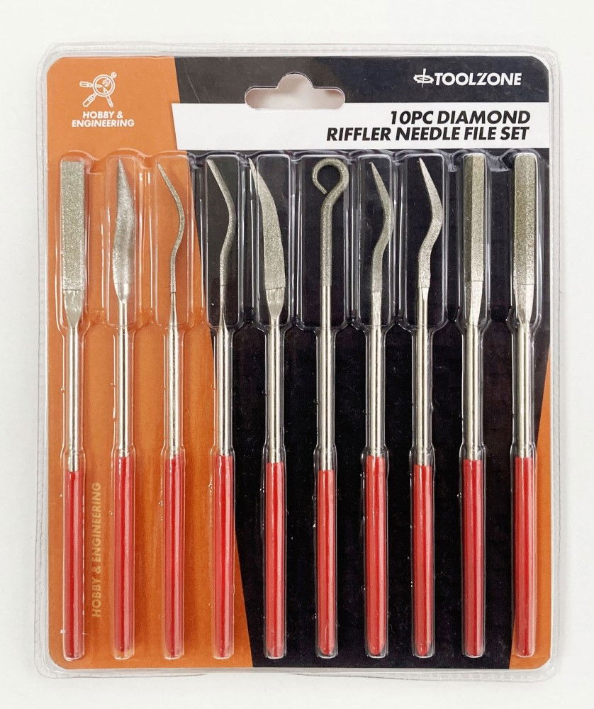 DIAMOND RIFFLER NEEDLE FILES 10PC 120 GRIT WITH PVC HANDLES - TOOLZONE KDPWW205 thumbnail 2