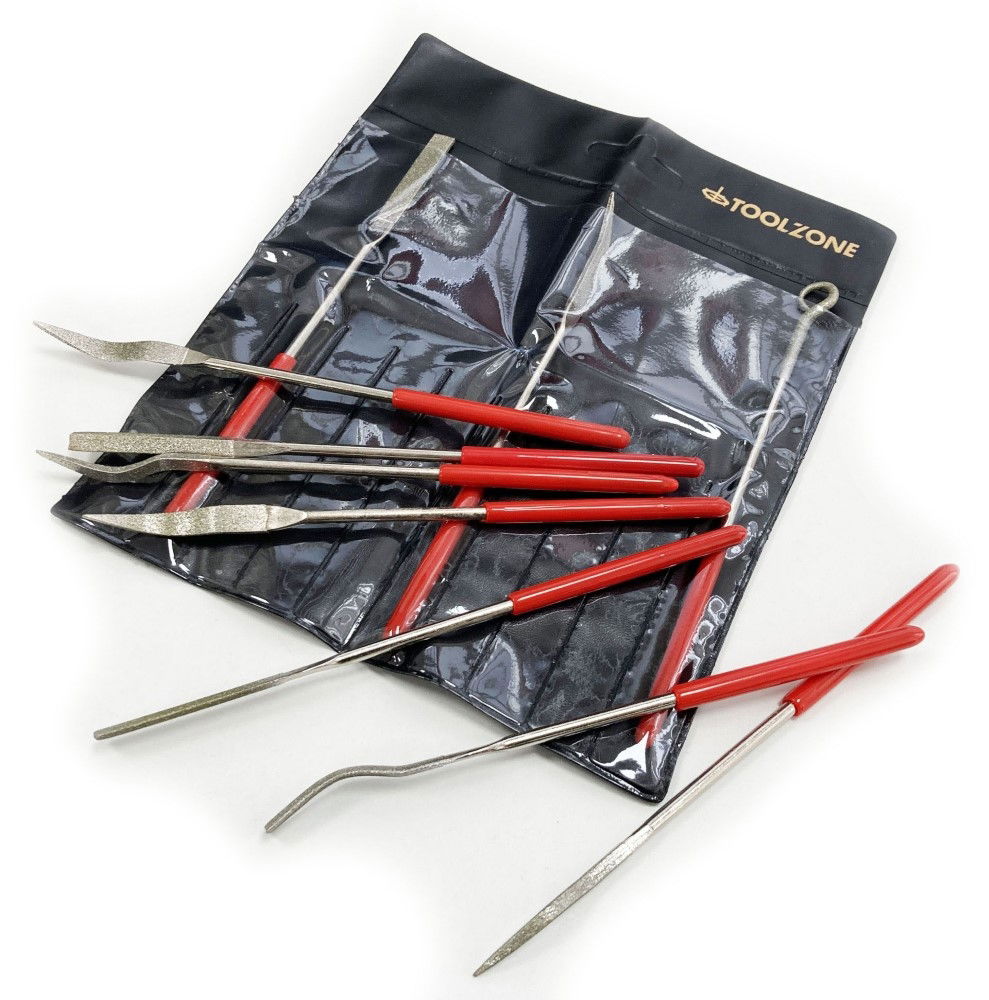 DIAMOND RIFFLER NEEDLE FILES 10PC 120 GRIT WITH PVC HANDLES - TOOLZONE KDPWW205 thumbnail 5