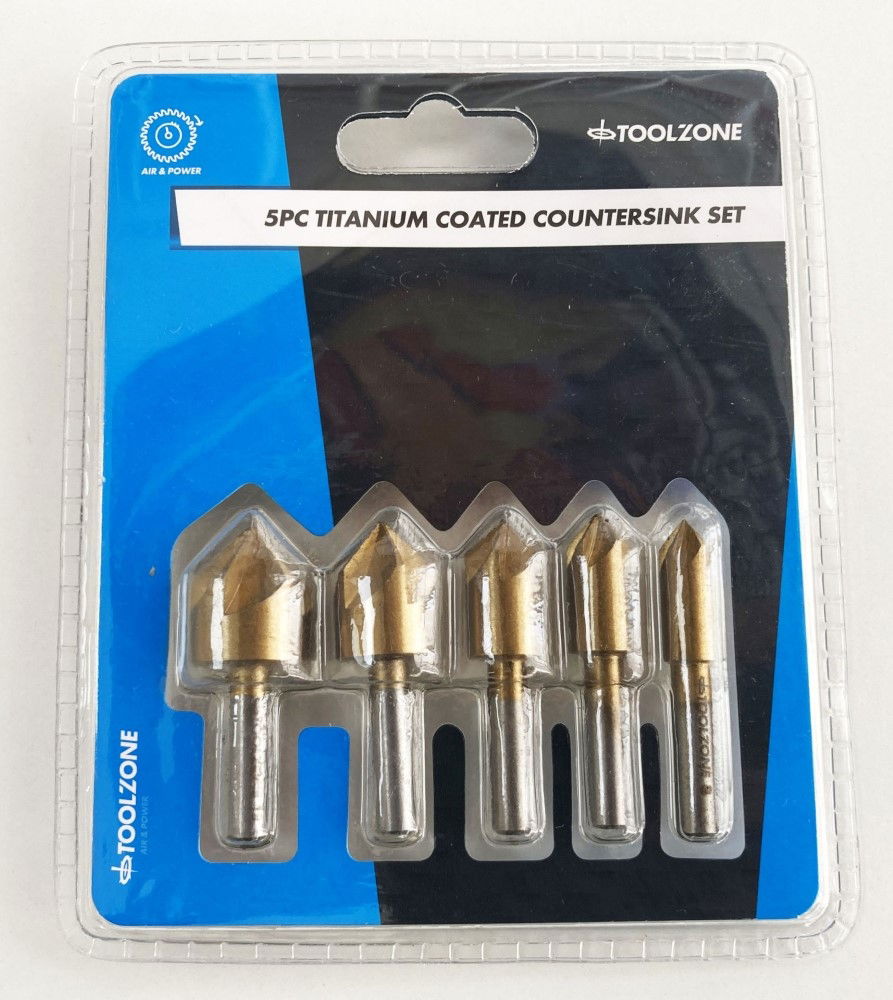 COUNTERSINK SET 5PC 8-19mm CARBON STEEL TITANIUM COATED - TOOLZONE KDPWW208 thumbnail 2