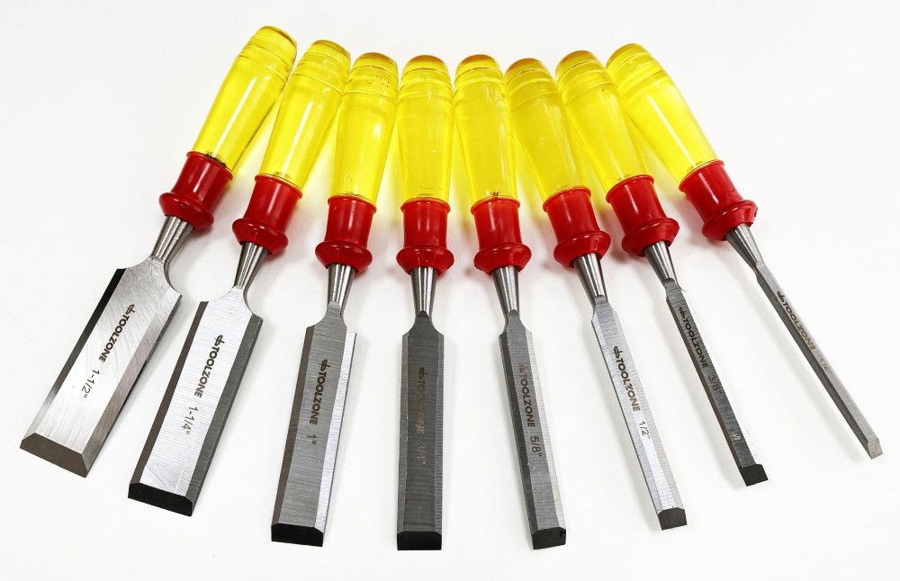 WOOD CHISEL SET 8PC 65mn SIZES 1/4-1-1/2 WITH WOODEN CASE - TOOLZONE KDPWW217 thumbnail 5
