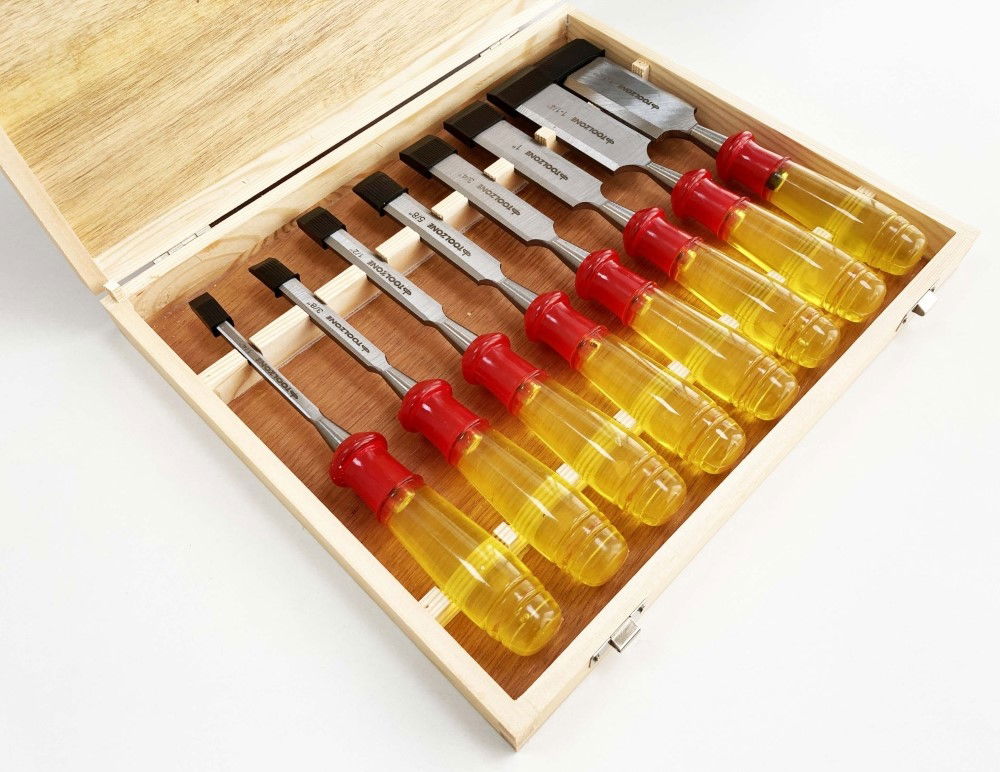 WOOD CHISEL SET 8PC 65mn SIZES 1/4-1-1/2 WITH WOODEN CASE - TOOLZONE KDPWW217 thumbnail 8