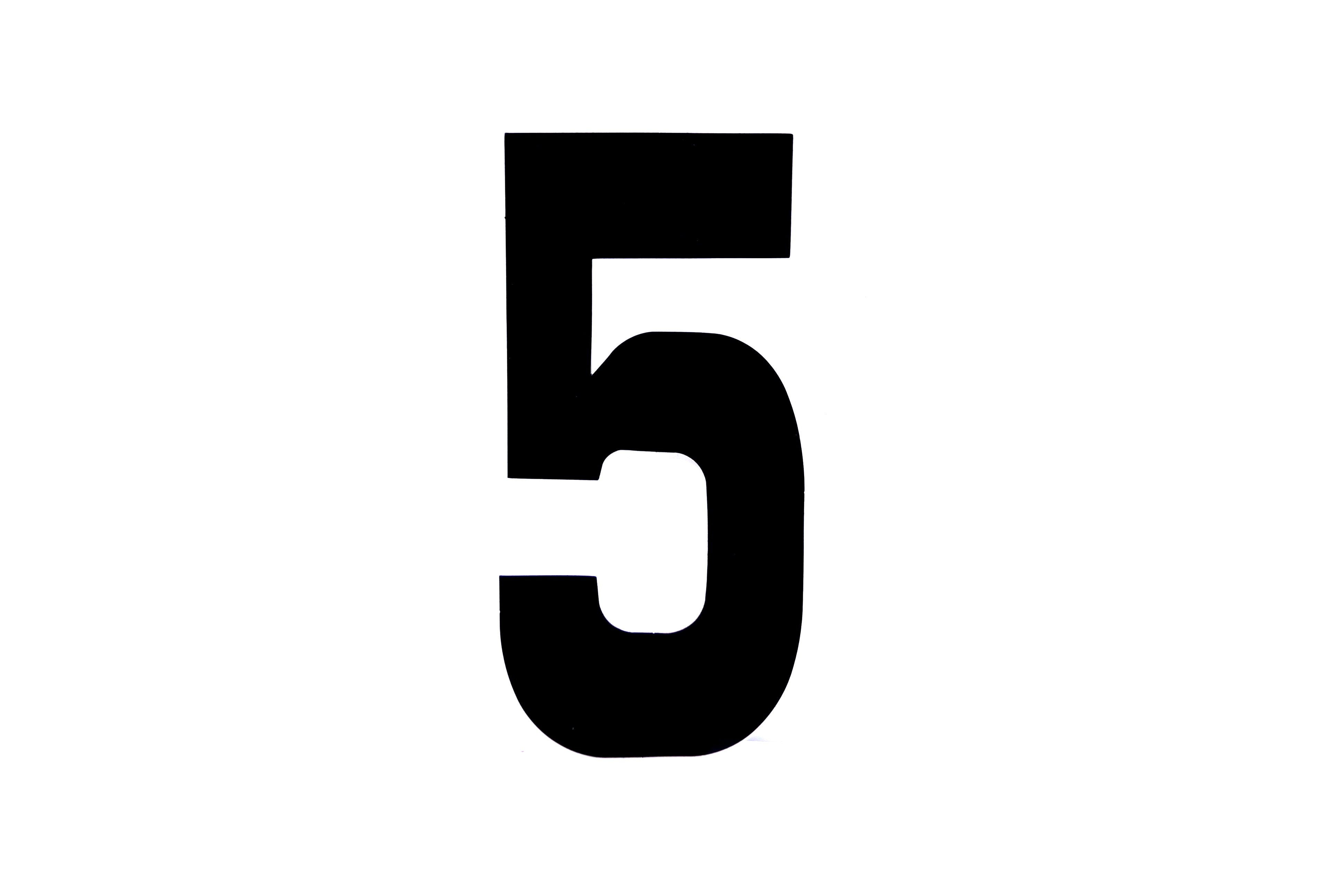 RACE NUMBERS - 5 FIVE - BLACK, EACH / 15cm 6 / VINYL STICKER