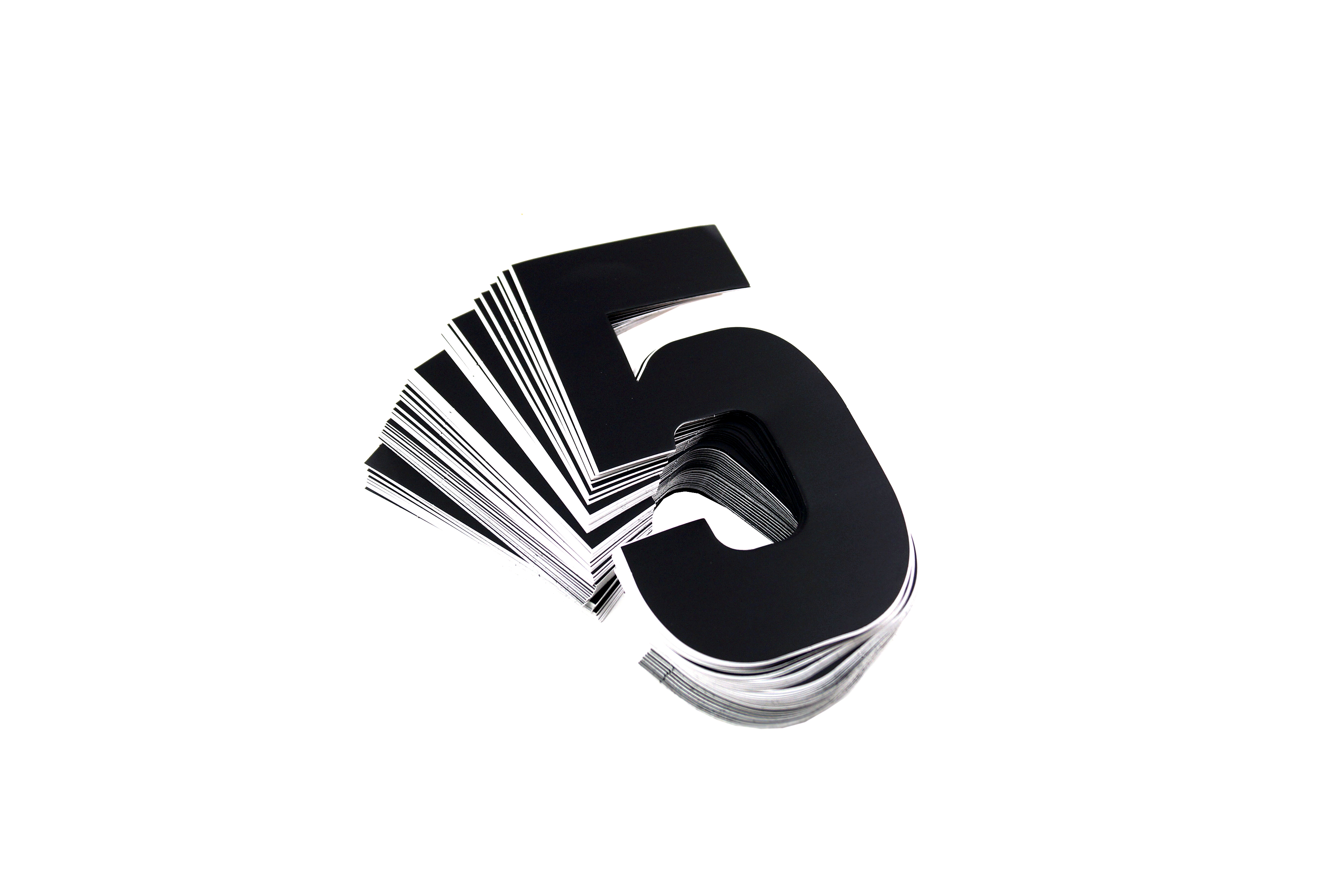 RACE NUMBERS - 5 FIVE - BLACK, PACK OF 25 / 15cm 6 / VINYL STICKER