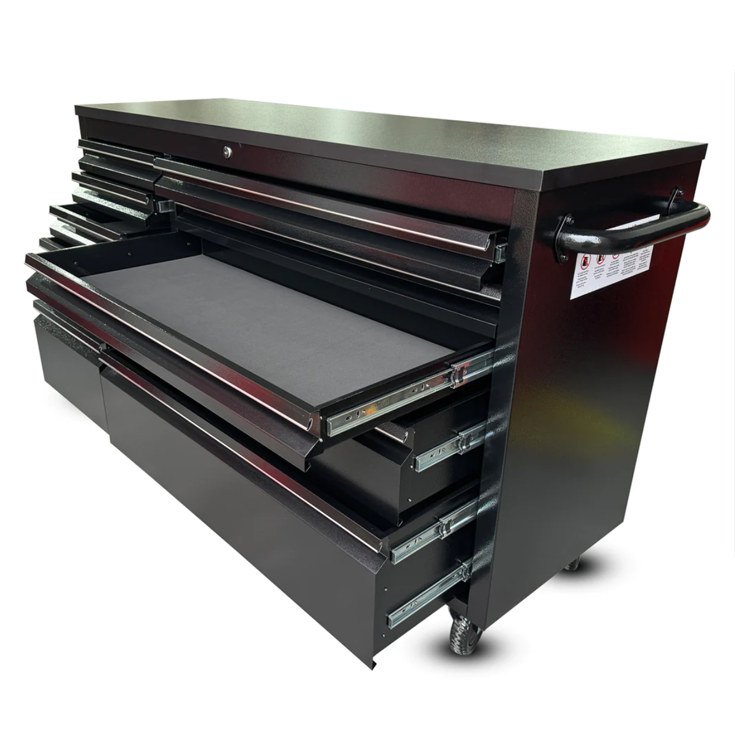 55 Powder Coated Black Steel Tool Chest Box 10 Drawers Solid Rubber Top thumbnail 3
