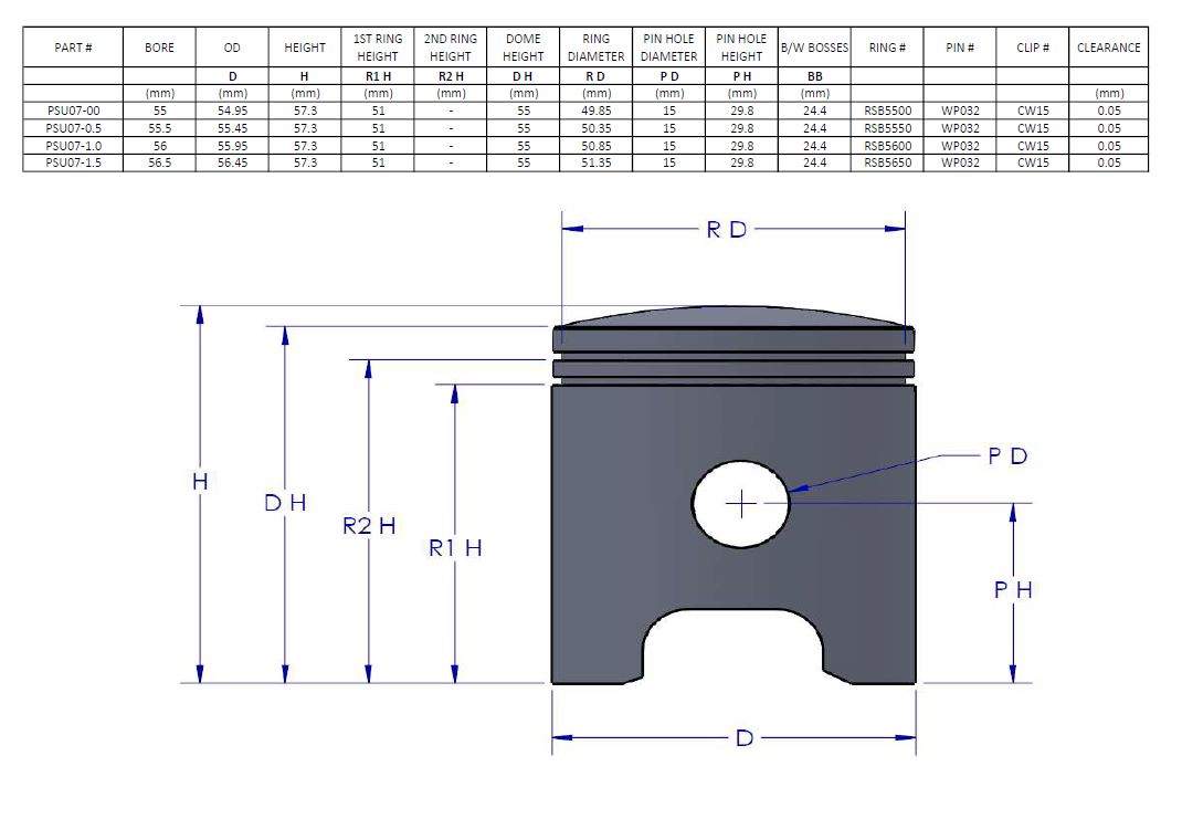 PISTON KIT 72-73 HUSQVARNA CR WR 125 TALL 55.0mm STANDARD VINTCO PSU07-00 thumbnail 6