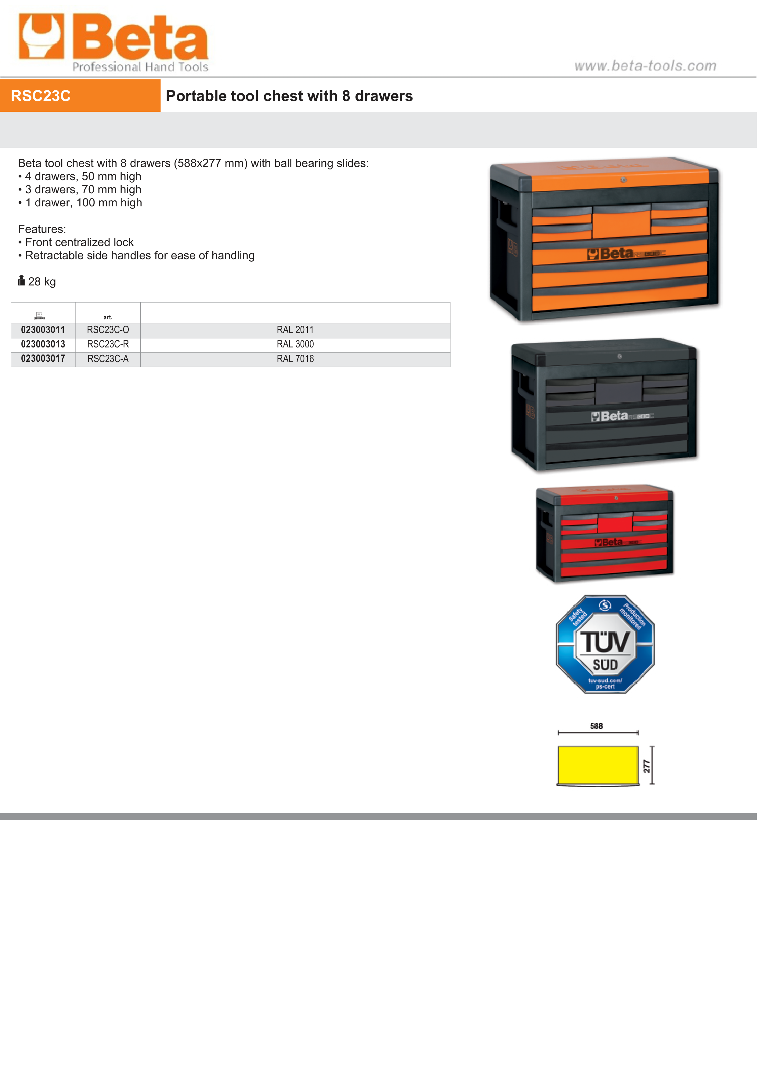 Portable Tool Chest with 8 Drawers and Centralized Lock - Beta Tools RSC23C-A thumbnail 7