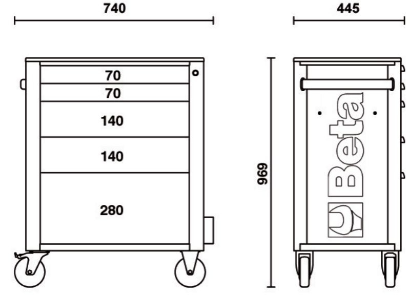 Mobile Roller Cab 5 Drawers Reinforced Worktop 800kg Capacity - Beta Tools RSC24/5-N thumbnail 7