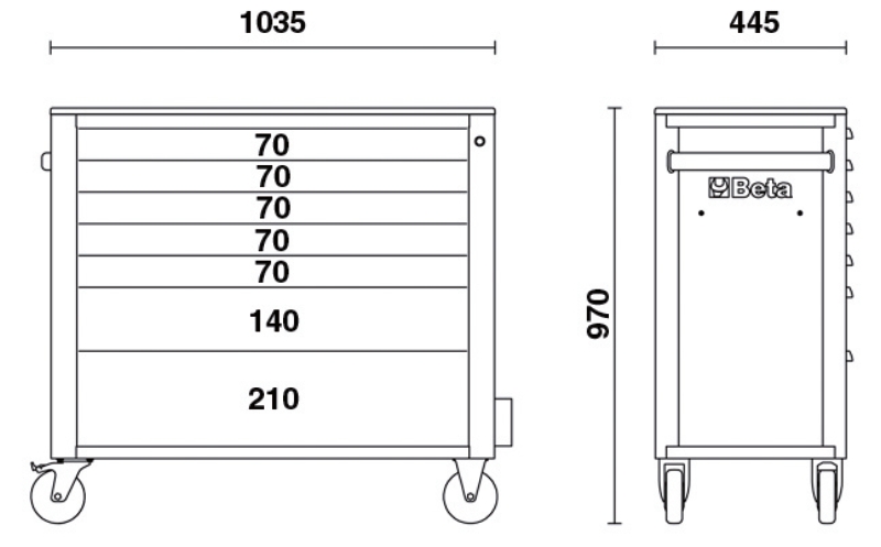 Mobile Roller Cab 7 Drawers Anti-Tilt System Long Model 1000kg Capacity - Beta Tools RSC24AXL/7-R thumbnail 7