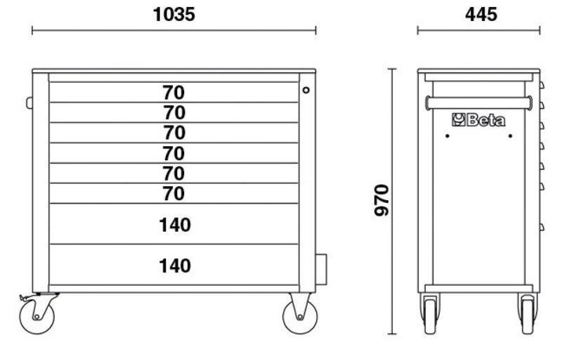 Mobile Roller Cab 8 Drawers Anti-Tilt System Long Model 1000kg Capacity - Beta Tools RSC24AXL/8-R thumbnail 7