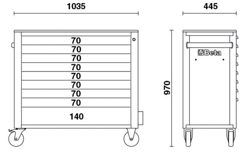 Mobile Roller Cab 9 Drawers Anti-Tilt System Long Model 1000kg Capacity - Beta Tools RSC24AXL/9-R thumbnail 3