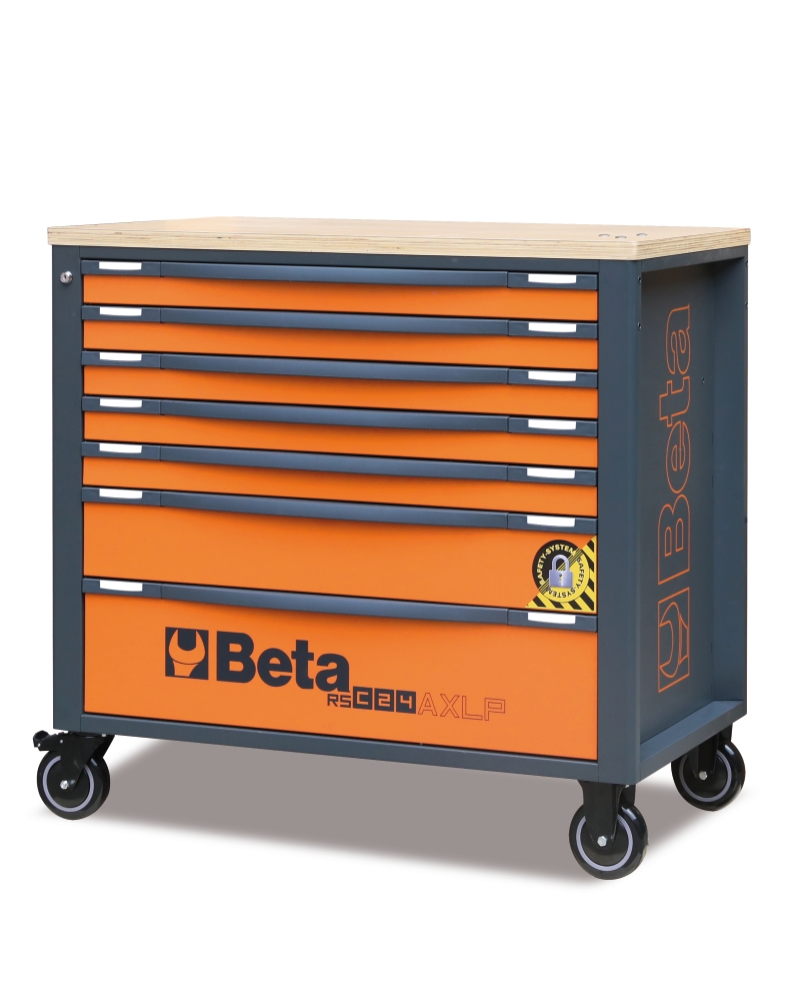 Mobile Roller Cab 7 Drawers Wood Worktop Anti-Tilt System Long Model 1100kg Capacity - Beta Tools RSC24AXLP/7-O image 1