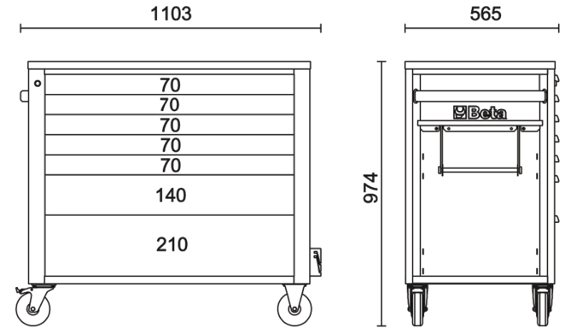 Mobile Roller Cab 7 Drawers Wood Worktop Anti-Tilt System Long Model 1100kg Capacity - Beta Tools RSC24AXLP/7-O thumbnail 6
