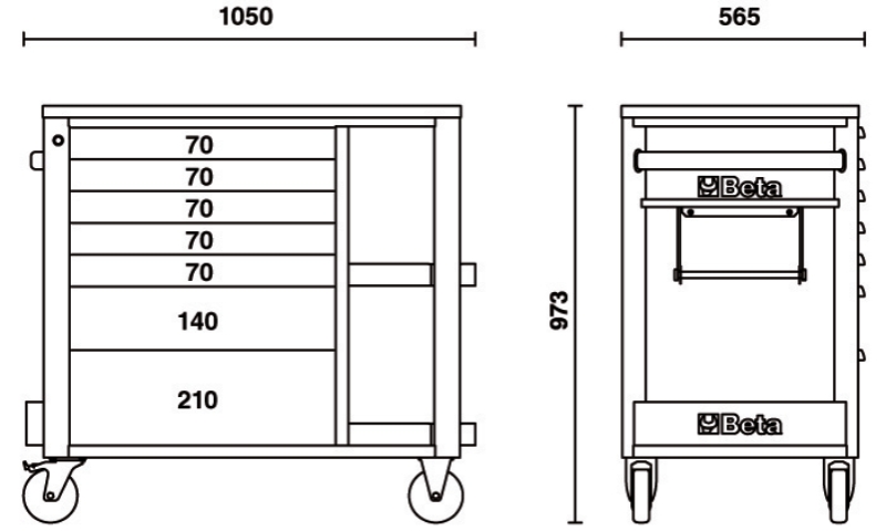 Mobile Roller Cab 7 Drawers Side Shelves 1100kg Capacity - Beta Tools RSC24L/7-A thumbnail 5