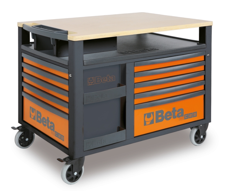 SuperTank Trolley with Wood Worktop, 10 Drawers, 588x367mm, 150mm Castors, 1200kg Load Capacity - Beta Tools RSC28-A image 1