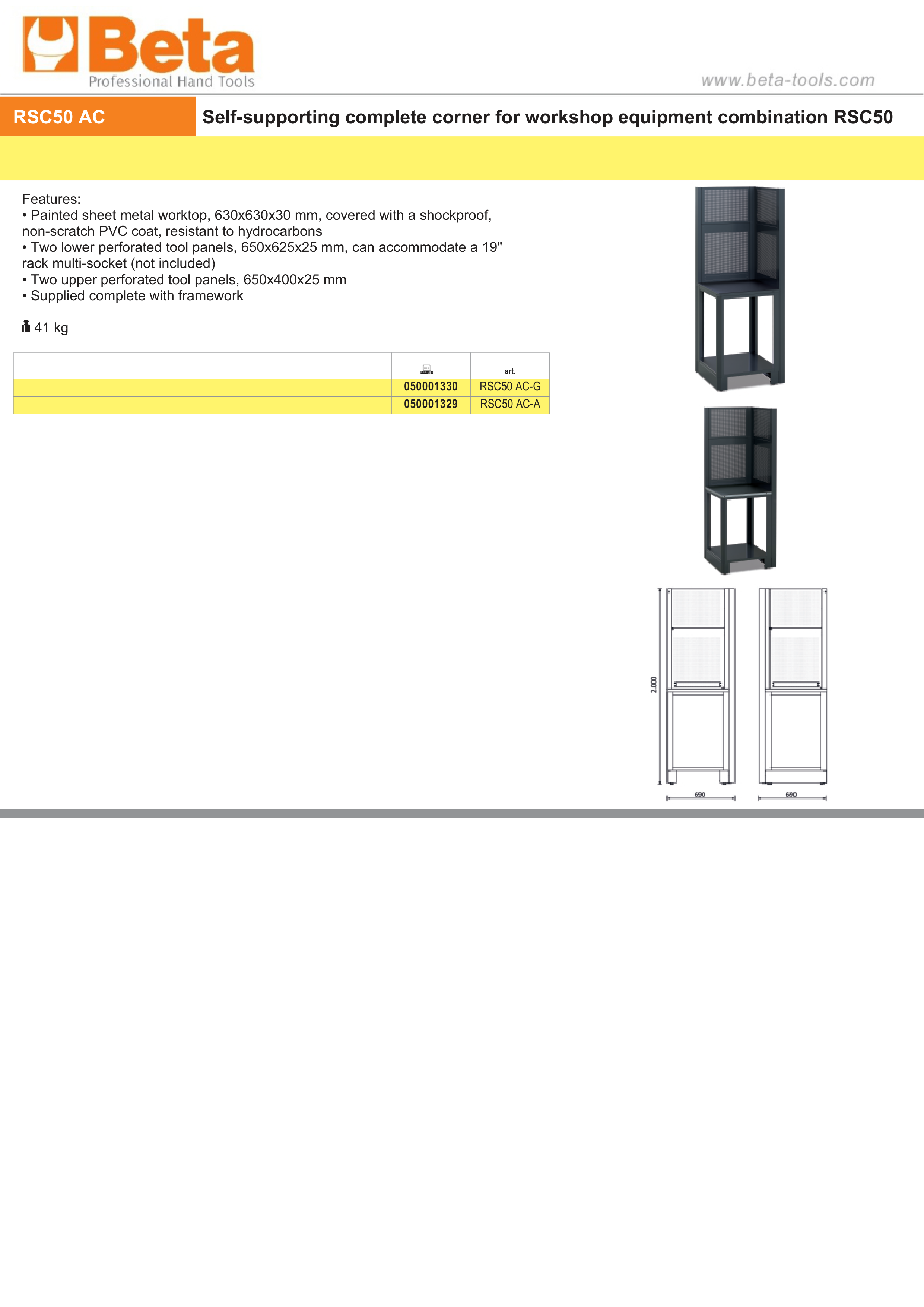 SELF-SUPPORTING CORNER UNIT WITH TOOL PANELS 630X630 WORKTOP BETA RSC50 AC-A thumbnail 4