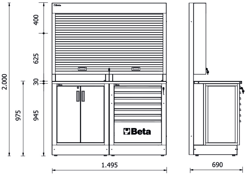 Workshop Equipment Combination RSC50 with Worktop, Two-Door Module, and Tool Wall System - BetaRSC50 RSC50 B thumbnail 3