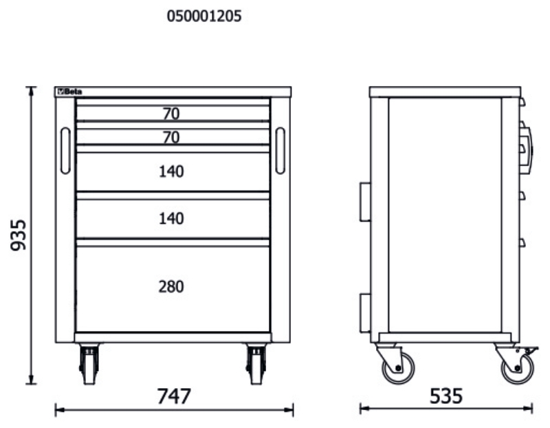 Mobile Roller Cabinet with 5 Drawers for RSC50, 588x367mm, Swivel Castors, Central Lock - BetaRSC50 RSC50 C5 thumbnail 3