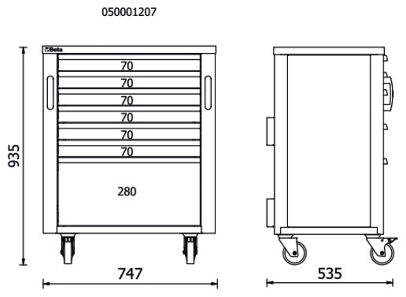 Mobile Roller Cabinet with 7 Drawers for RSC50, 588x367mm, Swivel Castors, Central Lock - BetaRSC50 RSC50 C7 thumbnail 4