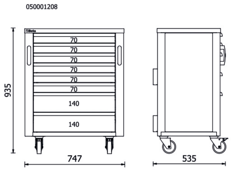 Mobile Roller Cabinet with 8 Drawers for RSC50, 588x367mm, Swivel Castors, Central Lock - BetaRSC50 RSC50 C8 thumbnail 2