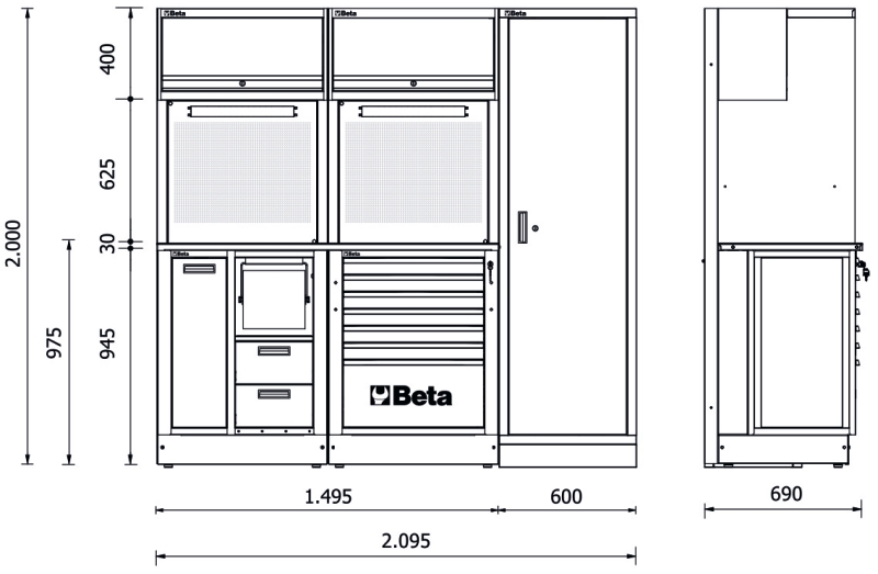 Workshop Equipment Combination RSC50 with Worktop, Drawers, Cabinets, and Tool Panels - BetaRSC50 RSC50 C thumbnail 2