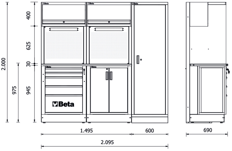 Workshop Equipment Combination RSC50 with Worktop, Drawers, Cabinets, and Tool Panels - BetaRSC50 RSC50 D thumbnail 3