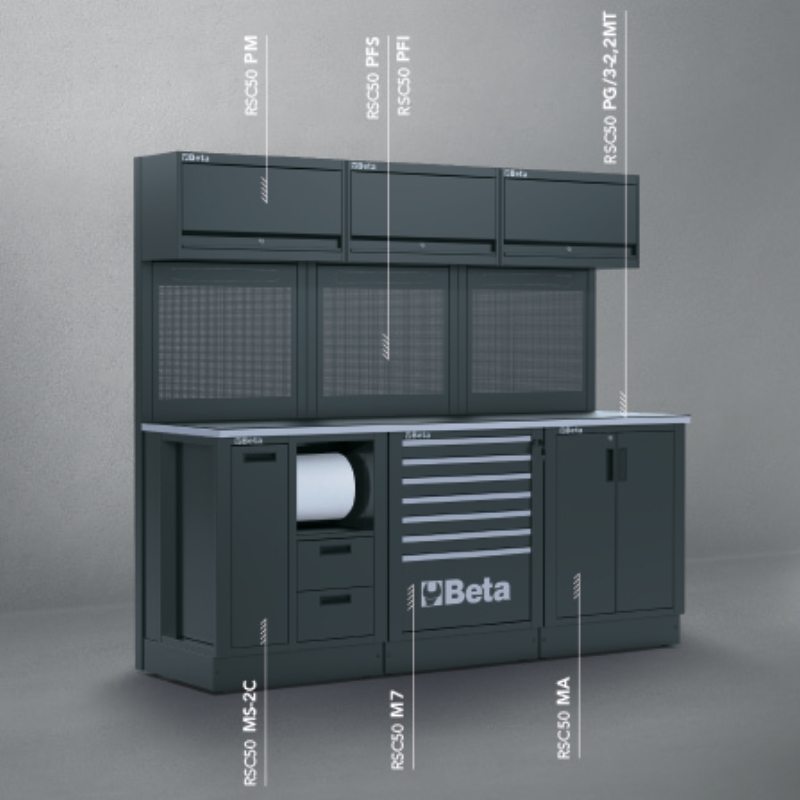 Workshop Equipment Combination RSC50 with 2.240mm Worktop, Drawers, Cabinets, and Tool Panels - BetaRSC50 RSC50 E thumbnail 4
