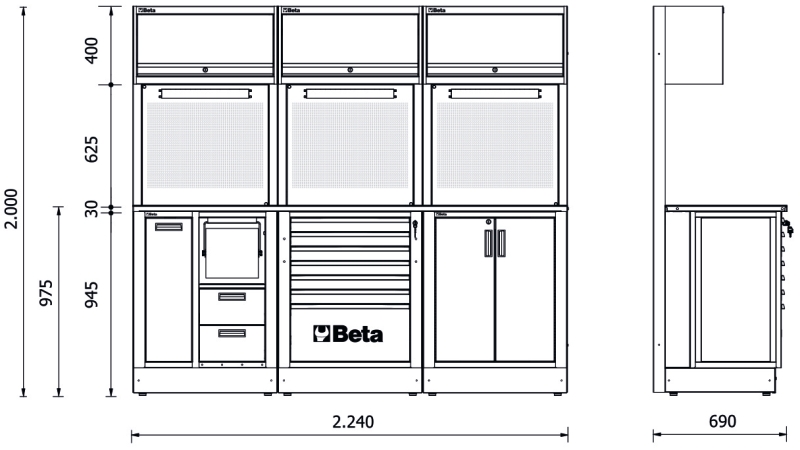 Workshop Equipment Combination RSC50 with 2.240mm Worktop, Drawers, Cabinets, and Tool Panels - BetaRSC50 RSC50 E thumbnail 2