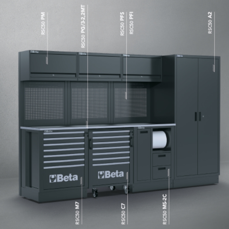 Workshop Equipment Combination RSC50 with 2.240mm Worktop, Drawers, Roller Cab, and Tool Panels - BetaRSC50 RSC50 F thumbnail 2