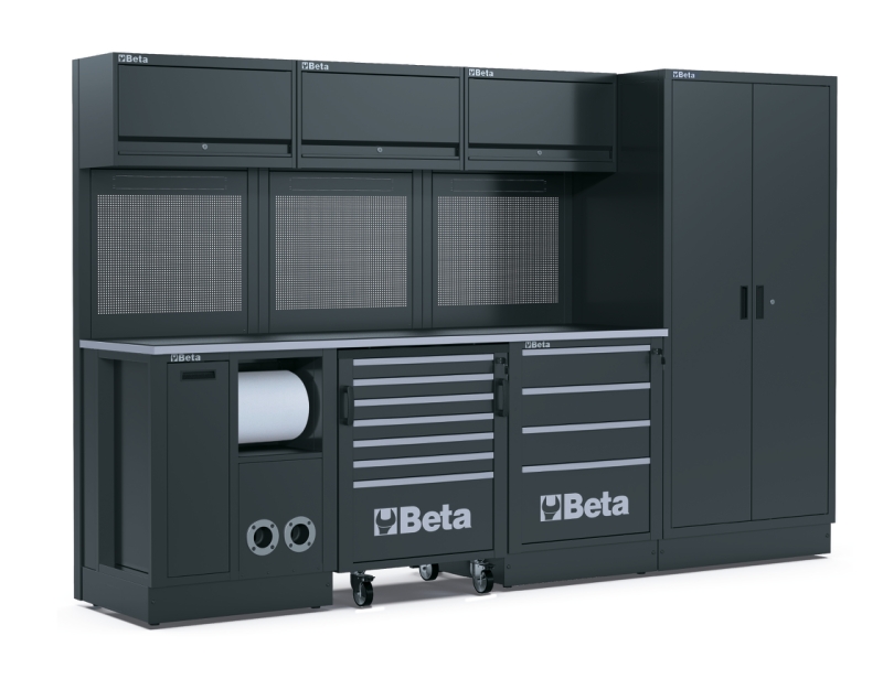 Workshop Equipment Combination RSC50 with 2.240mm Worktop, Drawers, Roller Cab, and Tool Panels - BetaRSC50 RSC50 G
