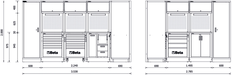 WORKSHOP EQUIPMENT COMBINATION BETA RSC50 I 2240mm 1495mm WORKTOPS DRAWERS ROLLER CAB thumbnail 2